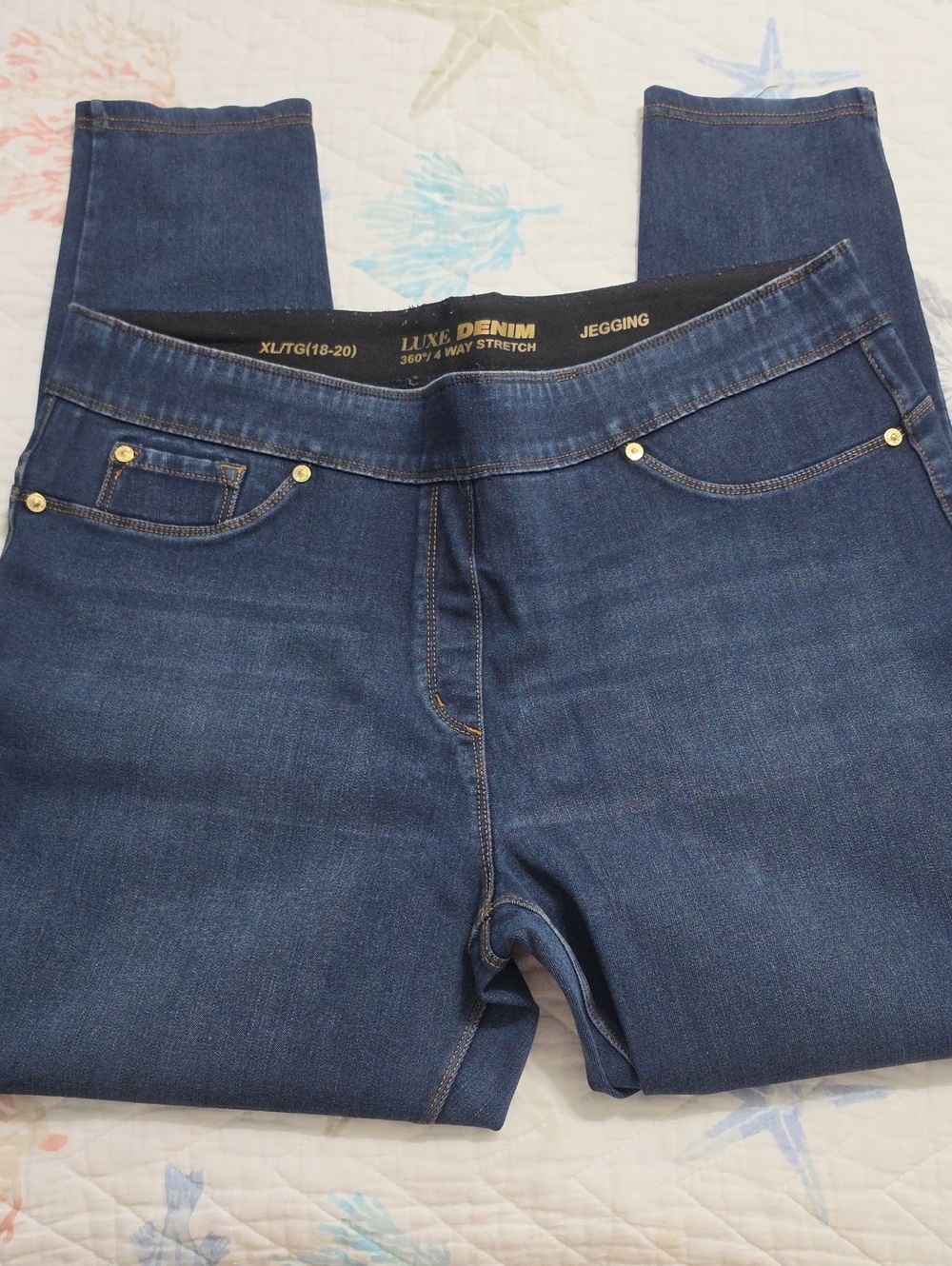 Luxe Dark Blue Denim-Look Jeggings Size XL (18/20) 2 Pair For Sale. $15 Each.